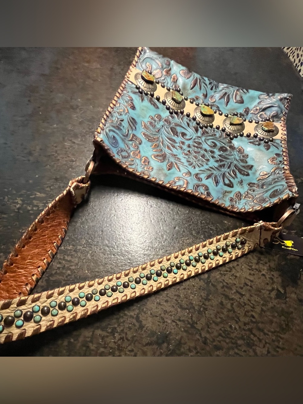 KurtMen Blue and Copper Leather Bag with Turquoise accents - Picture 7 of 10